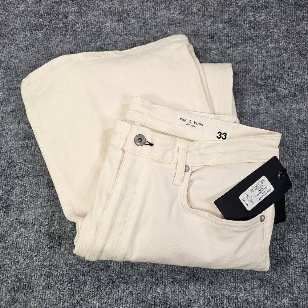 Rag & Bone Casey High-Rise Flare Jeans 33 NEW Ecru Off-White Cream Denim Stretch